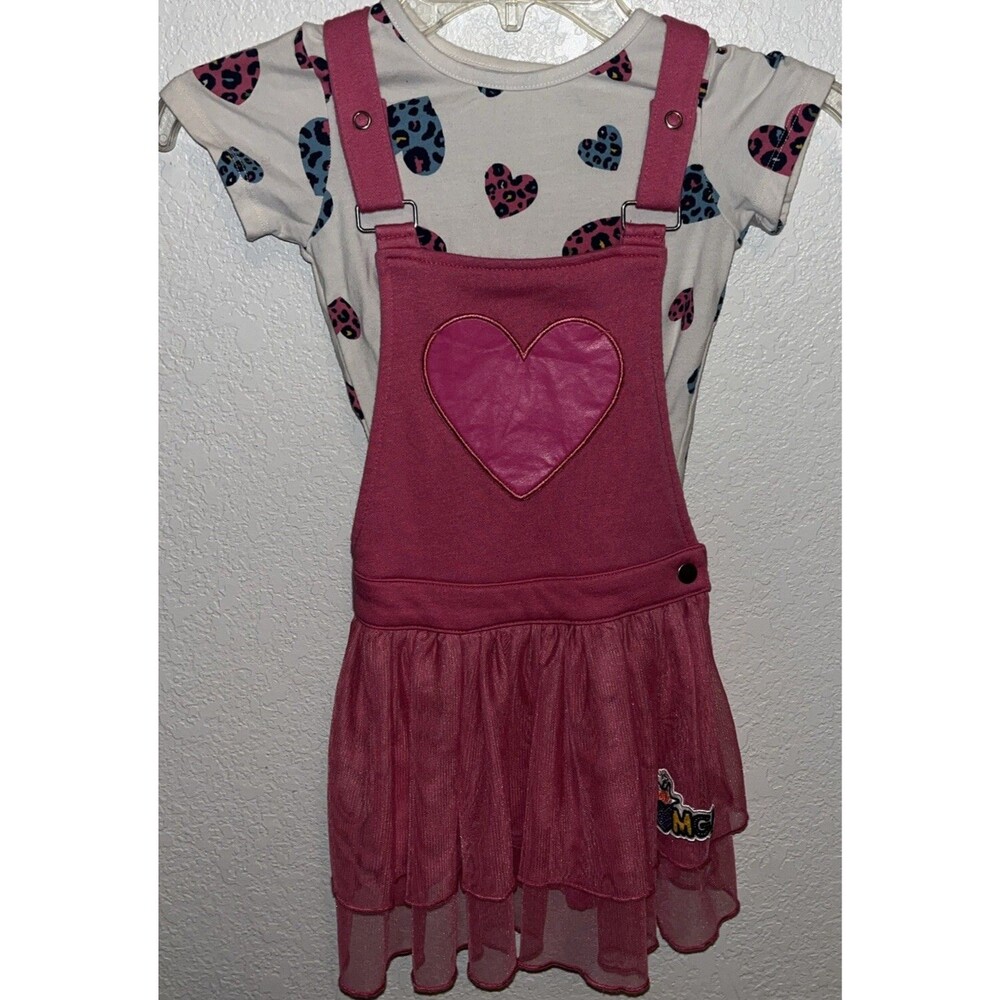 365 Kids Garanimals Tutu Dress Overalls Set Girls Sz 6 Pink Hearts
